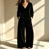 Women'S 2 Piece Ribbed Corduroy Clothes Sets V Neck Button Down Top And Wide Leg Pants Casual Loungewear Tracksuit