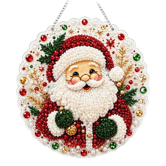 Acryl Hängende Ornamente Weihnachten Strassstein Malset, DIY Kranz Kunsthandwerk für Erwachsene, Doppelset Doppelseitiges Fensterornament für Erwachsene, Edelsteinplatte Wand