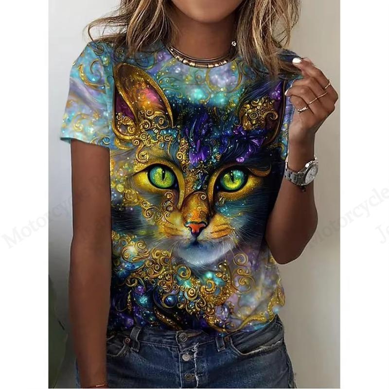 Women's Plus Size 3D Cute Cat 3d Print Tshirt Women Fashion Casual Crew Neck Short Sleeve T Shirt Female Tops Tees