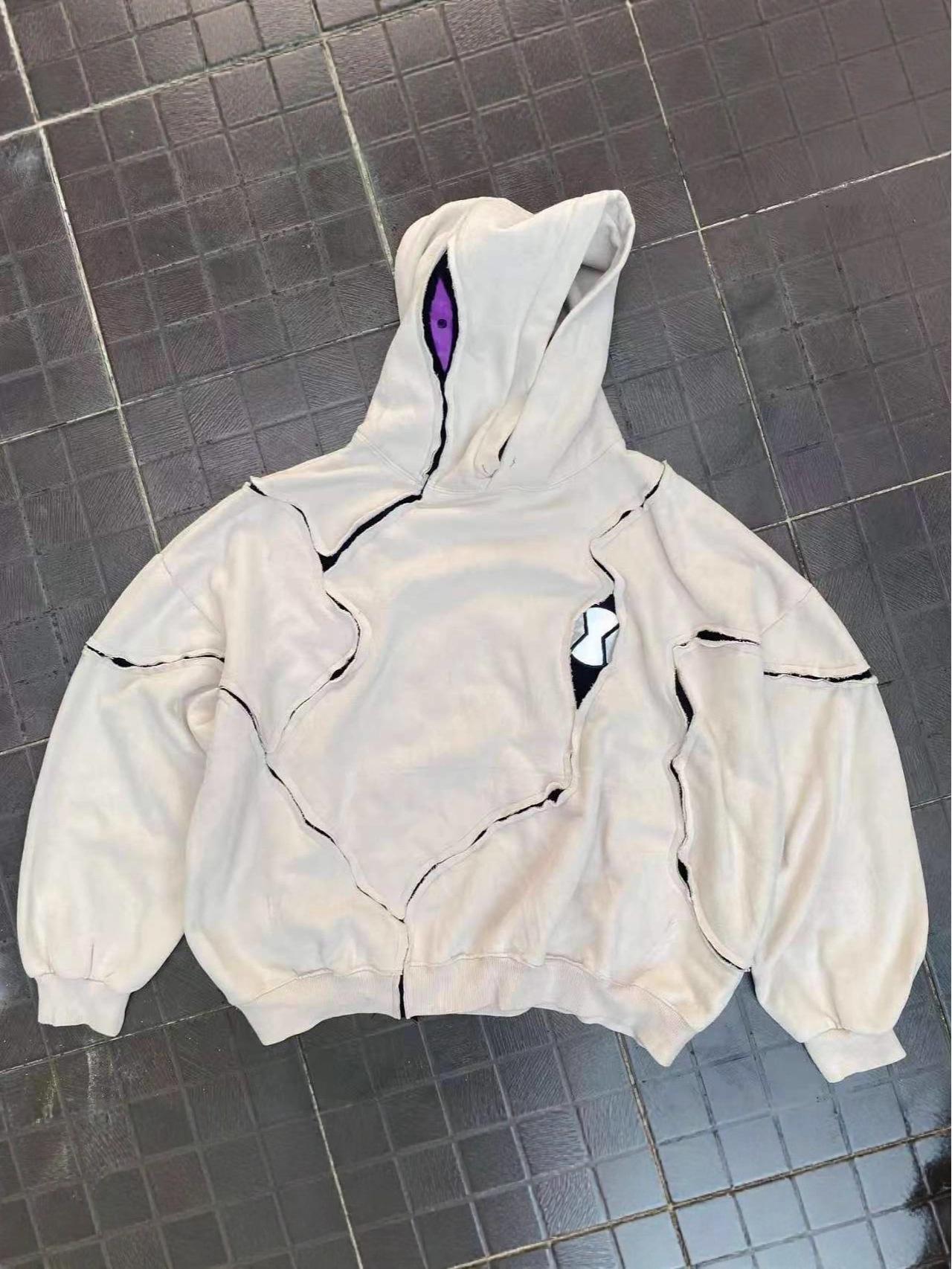 

Patchwork Personality Hooded Casual Sweatshirt M білий