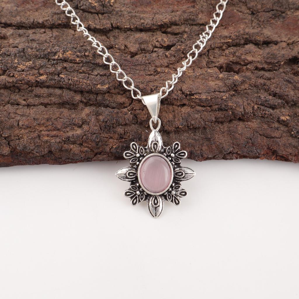 Natural Purple Cat's Eye Gemstone 925 Sterling Silver Handcrafted Pendant 1.62" CP-12-40