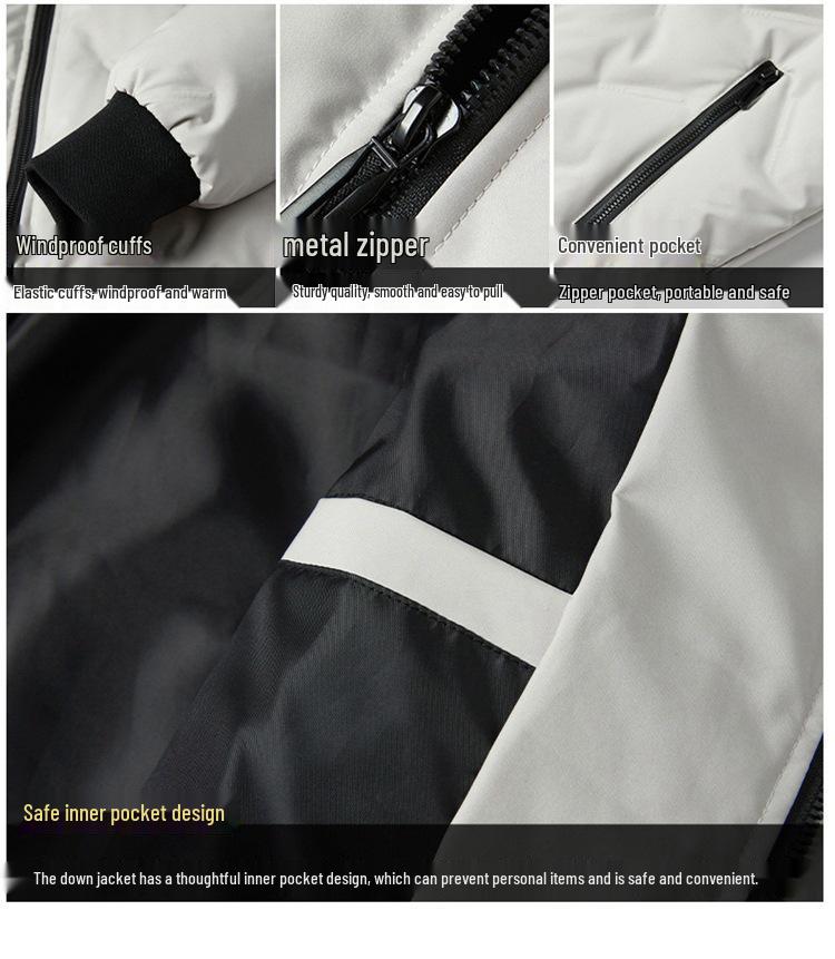 Di Yu Shen Long Men's Winter Baseball Collar Down Jacket - Thick, Warm, White Duck Down Casual Outerwear for Cold Protection