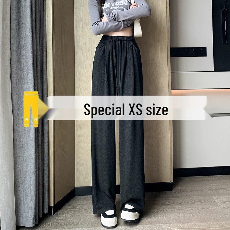 2025 Petite Women's Wide-Leg Gray Sweatpants - Drawstring Casual Pants for Autumn/Winter (XS)