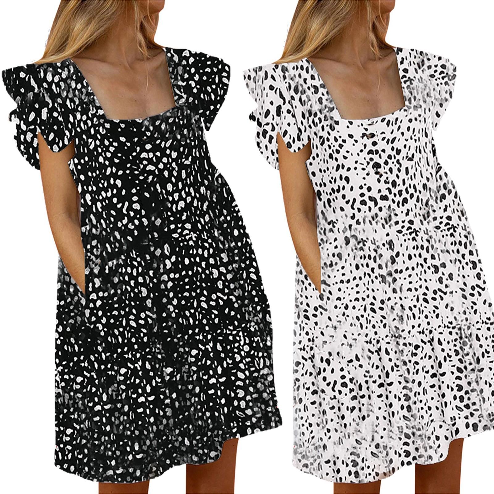 

Женское повседневное летнее мини-платье без рукавов с принтом и рюшами Babydoll