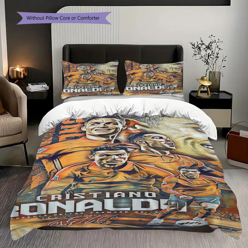 Football Legends Three-piece Set (1 * Duvet Cover + 2 * Pillowcase, Without Core) 2D Flat Christmas Birthday Gift Soft and Comfortable Bedding Set