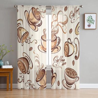Sweet Coffee Luxurious Chiffon Sheer Curtains for Living Room Bedroom Decoration Window Voiles Tulle Curtain