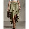 Women's Faux Suede Skirt Boho High Waist Irregular Handkerchief Hem Tie Front Tassel Mid Calf Length Western Style