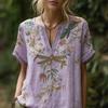 Women Shirt V-Neck Short Sleeve Loose Fit Pullover Tops 3D Printed Pattern Summer Casual Blouse Daily Wear