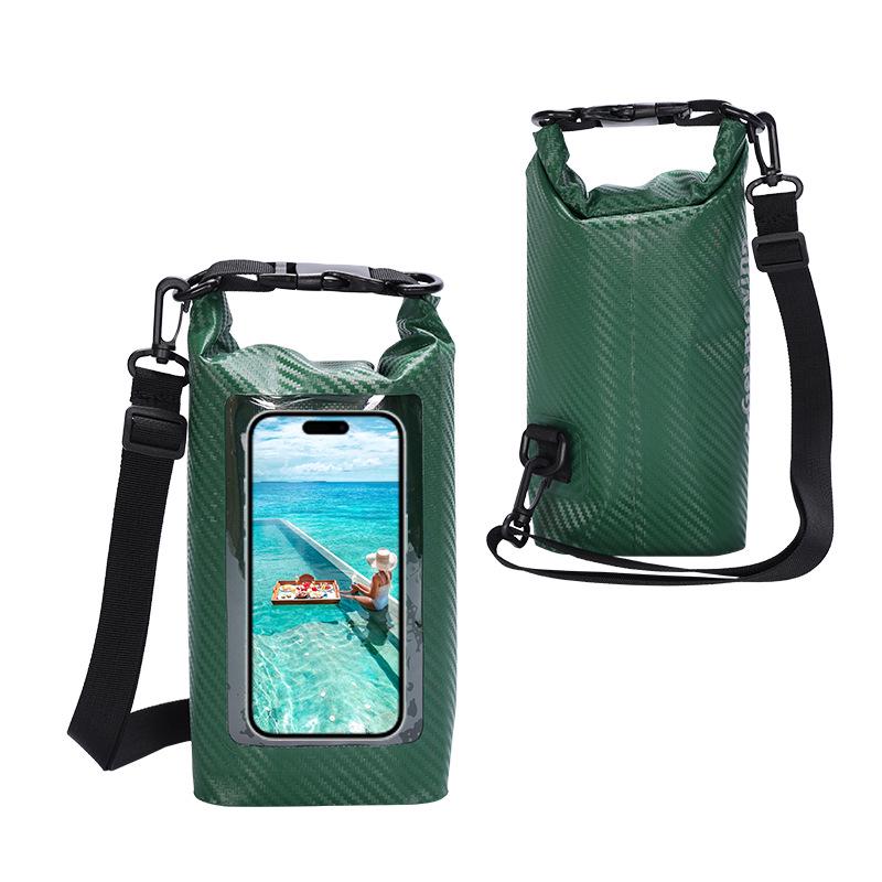 Trekking Waterproof Transparent Barrel Bag - Carbon Fiber Square Beach & Rafting Phone Storage
