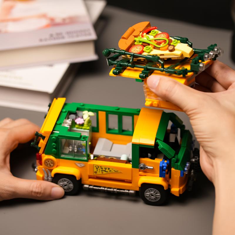 City Turtles Pizza Truck Building Block Set Toys for Boys Adutls Movies Ninjia-ded Animation Bricks,Birthday Gift
