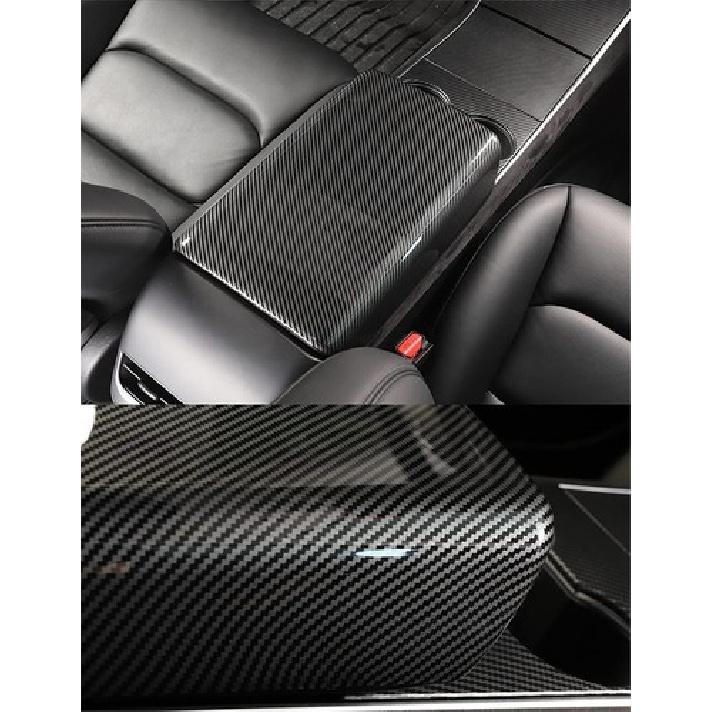 Glossy Carbon Fiber Center Console Armrest Box Cover For 2017-23 Tesla Model 3 Y