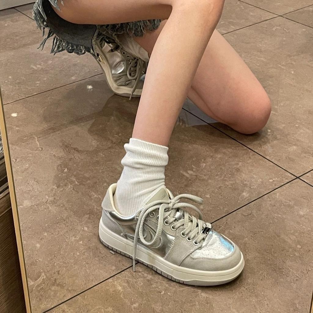 Niche silver board shoes women's 2025 spring new casual burst pattern platform shoes original single shoes sports shoes women