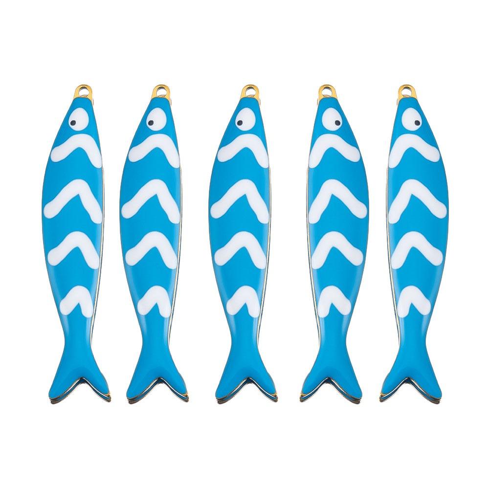 5pcs Double-sided Enamel Fish Charms Fish Design Stainless Steel Fish Charms Pendant DIY Jewelry Crafting