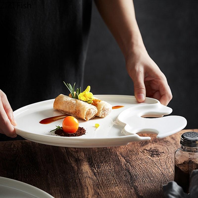 Irregular Shape Ceramic Plate Japanese Kitchen Sushi Plate Restaurant White Porcelain Dinner Plate Home Kitchen Accessories