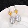Luxury Big Water Drop Cubic Zirconia Dangle Earrings For Women Two-Tone Yellow Heart Elegant Wedding Party Jewelry