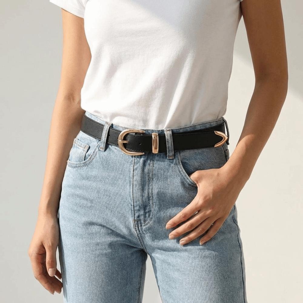 Metal Women Waistband Punk Trousers Belt Cool PU Leather Belt  Male