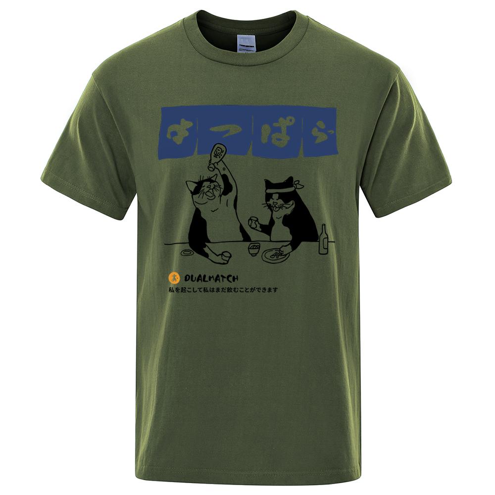 Harajuku Japanische Katze Trink-Tops Herrenmode O-Ausschnitt T-Shirt Straße Sommer Übergroße Kleidung Hip Hop Sweat Baumwoll-T-Shirts