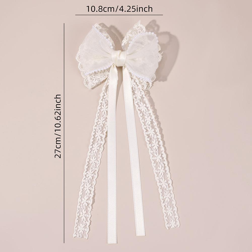 2 Stück Beige Spitze Schleife Haarspangen Mit Langem Band Elegante Perlenbesetzte Chiffon Schleife Barette Für Mädchen Frauen Haarschmuck