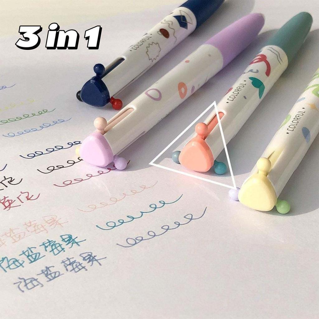 1 Stück Mehrfarbiger 3-in-1 Einziehbarer Gel-Tintenroller 0,5 mm Kugelschreiber Modulare Stifte Glattes Schreiben Multifunktion für Notizen Schreibwaren