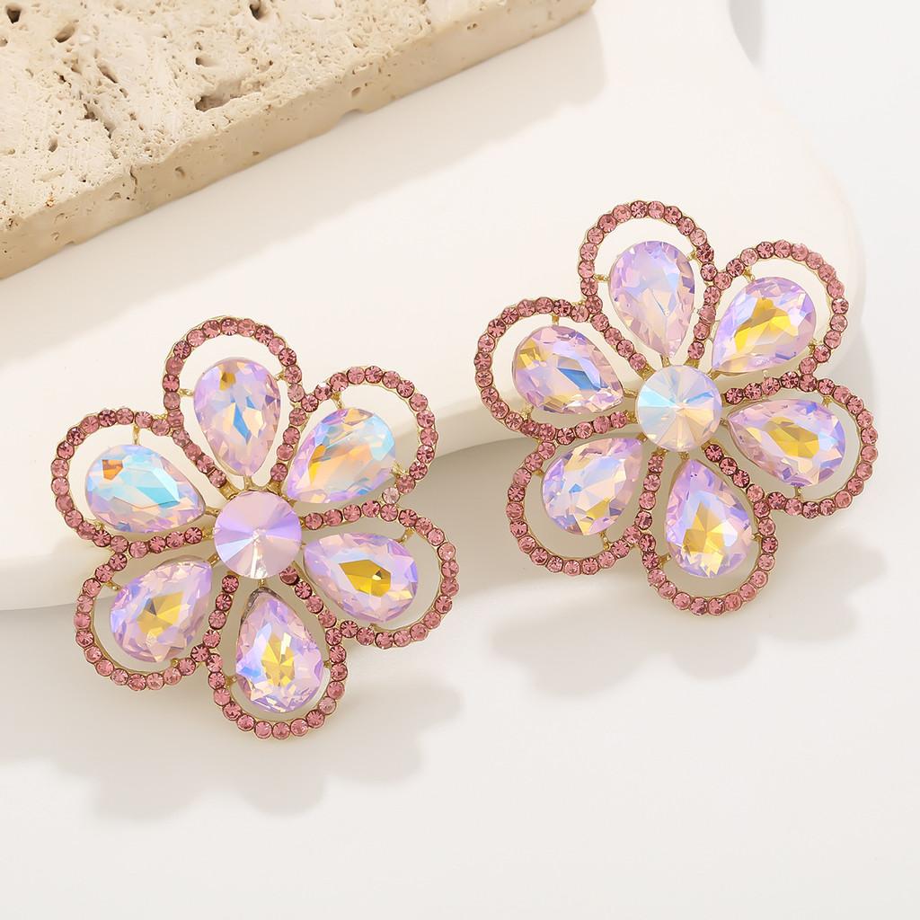 Elegant Flower Earrings With Full Rhinestones For Party And Evening Wear