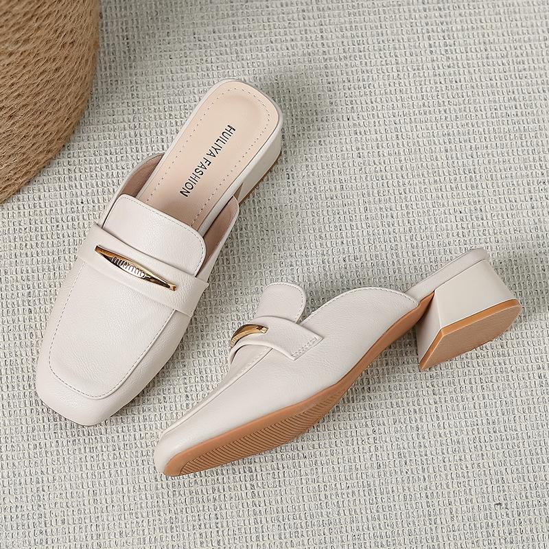 Baotou half slippers Muller shoes women's fashion outer wear lazy square head medium heel thick heel cool slippers women X332-5