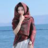 The photo is so beautiful~ Red travel scarf Qinghai Xizang desert ethnic style imitation cashmere thermal shawl women's cape