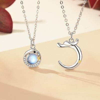 Original Dragon and Phoenix Magic Moon Couple Necklace Ins Wind Cool Pendant Opal New Chinese Clavicle Chain