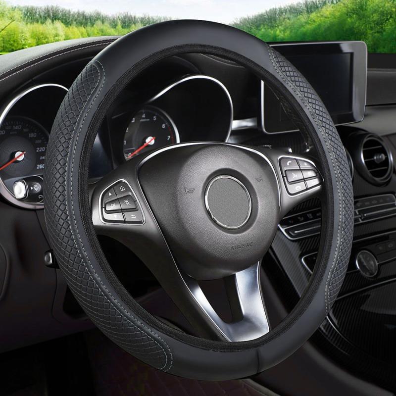 Automotive All Season Universal Steering Wheel Cover Artificial Leather Embossed Wear Resistant Elastic Automotive Interior