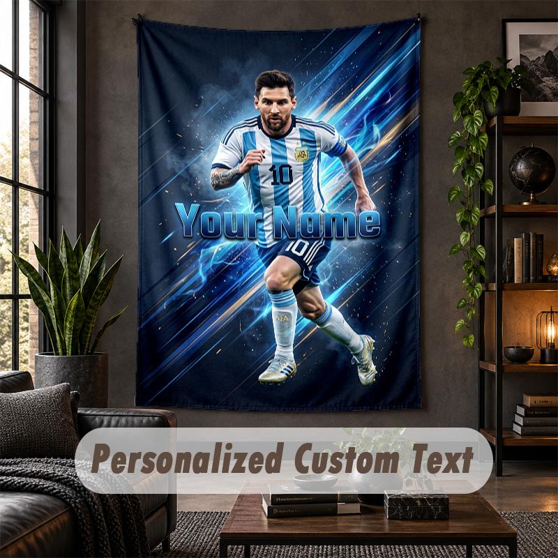 Personalized Wall Tapestry,Lionel Messi Custom Text, Soft Fabric Wall Art For Indoor Decoration