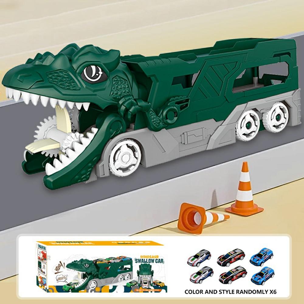 

Y333-152 Dinosaur Transport Truck Toys Slide Game Kids Birthday Holiday Gift with 6 Race Cars A