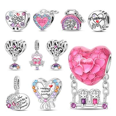 Coppersisters Friendship Series Pink Heart Charm Forever Love Beads Fit Original Bracelet Diy Fine Jewelry Gifts For Women