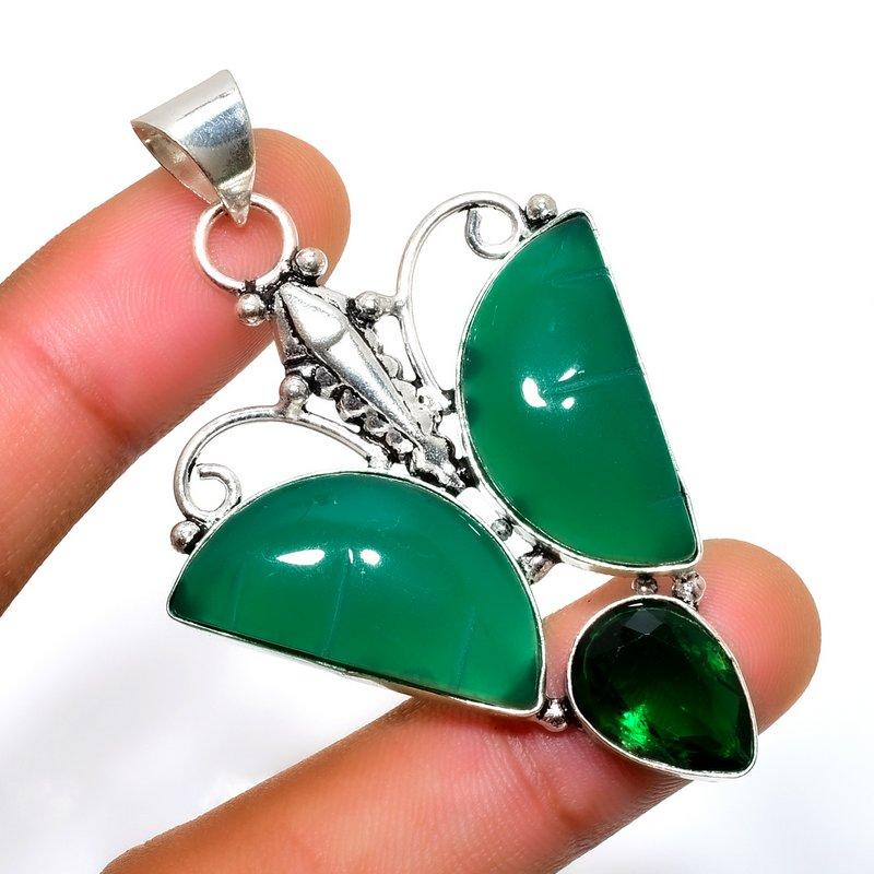 

Ювелирный кулон с зеленым ониксом и диопсидом 925 пробы, посеребренный, 2,27 дюйма