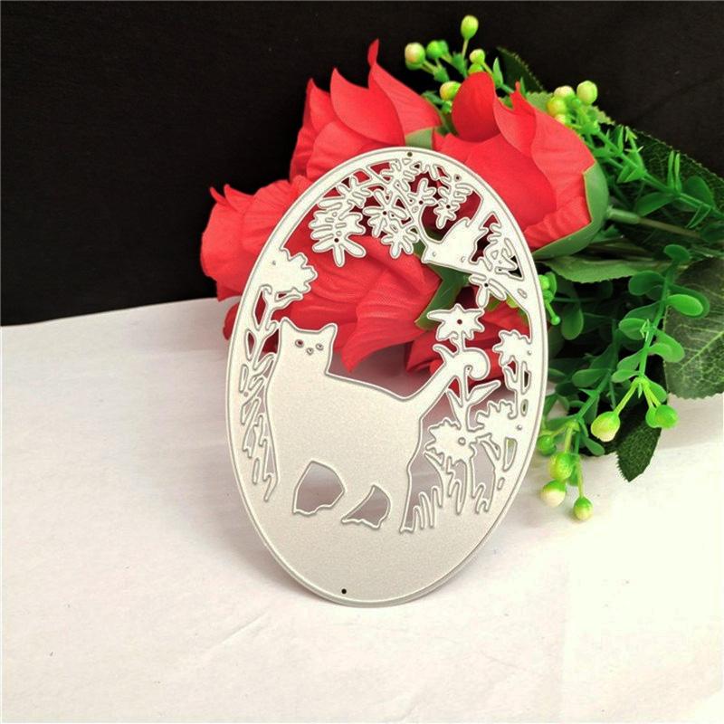 

Выдолбленный эллипсоидный дизайн с изображением кошки, металлический трафарет для резки DIY, альбом для скрапбукинга, фототиснение, бумажная карта, ремесленный декор серебряный