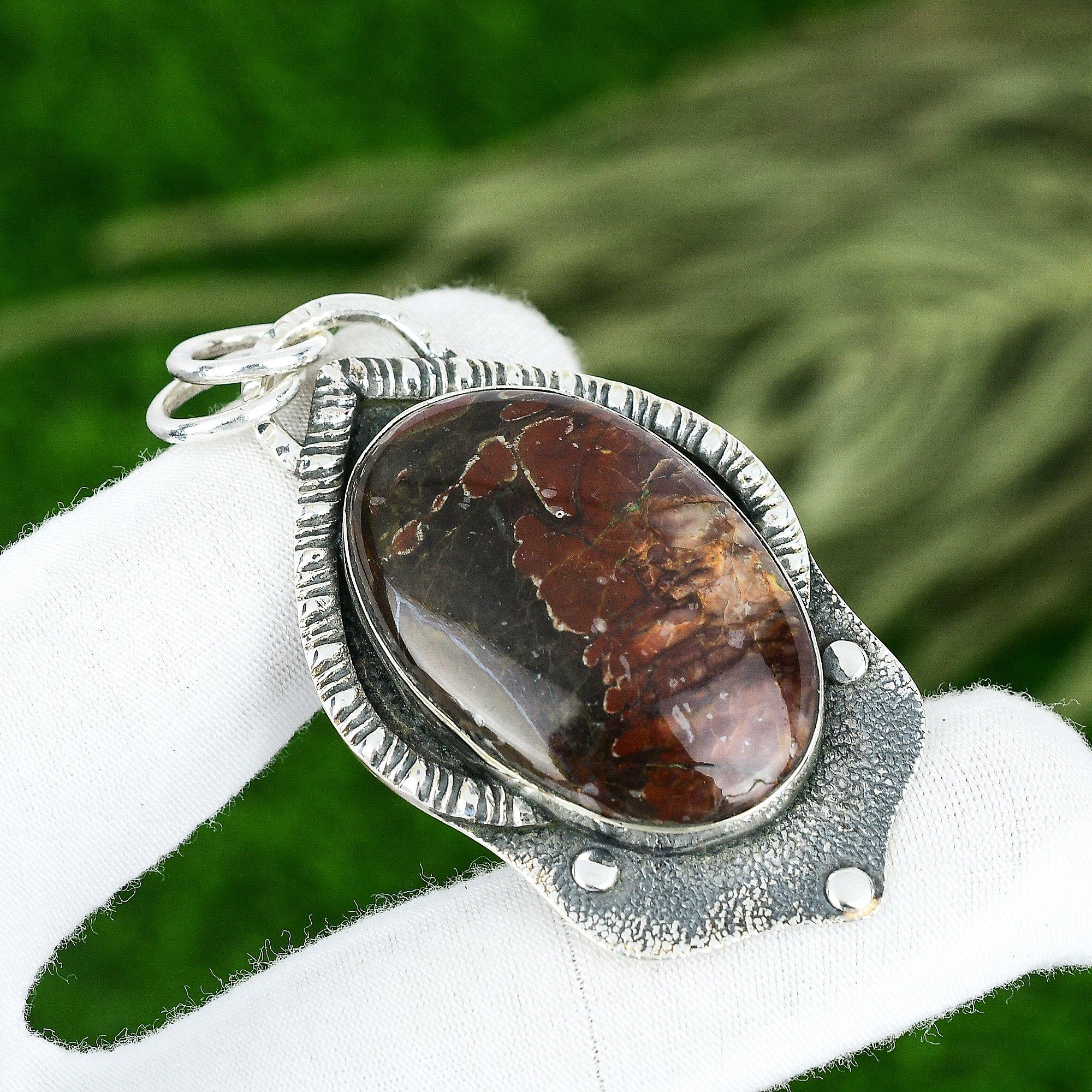 

Memorial Day Deal 925 Silver Natural Coffee Bean Jasper Anniversary Wife Pendant
