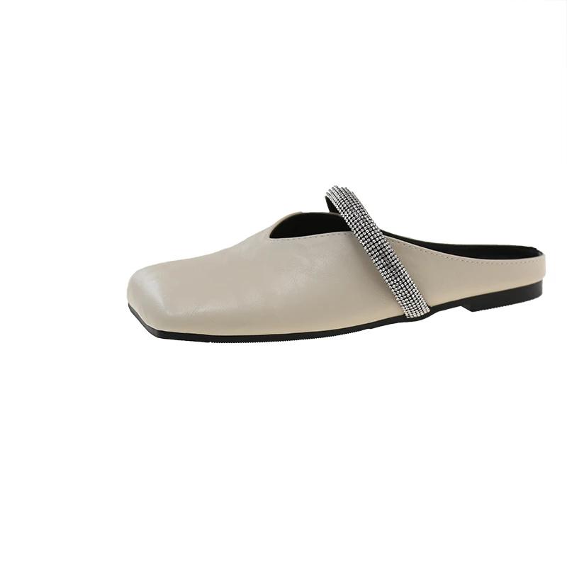 Fashion Bowknot Pearl Flat Bottom Baotou Half Slippers Women New Summer Shallow Mouth Mary Jane Single Shoes Casual Slides