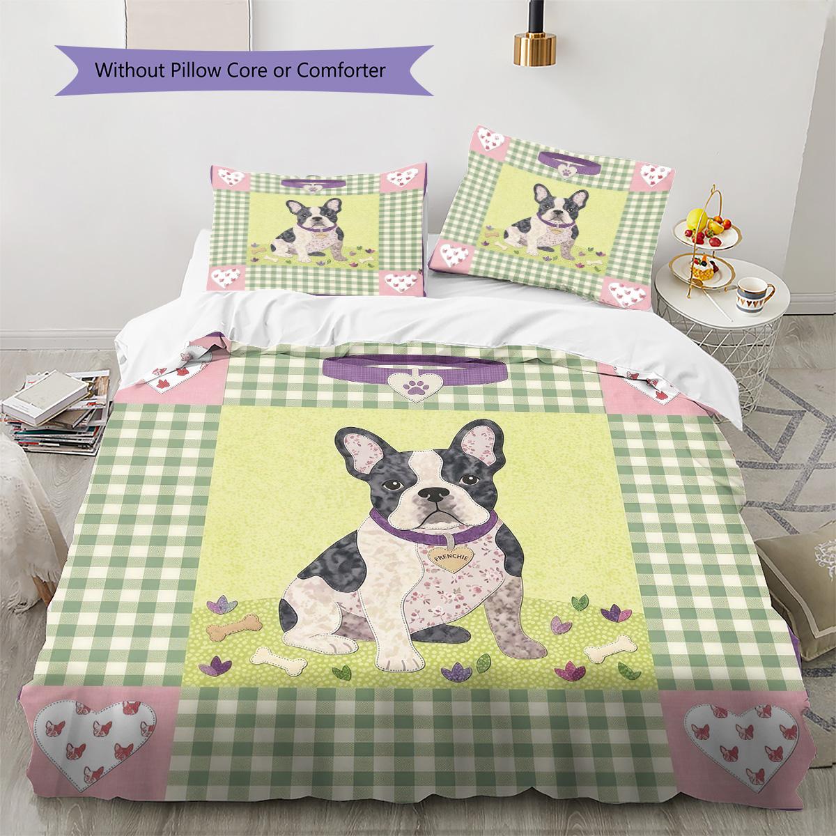 Cute Dog Patchwork Pattern Bedding Set Quilt Cover Pillowcase Home Decor Gift (1 * duvet cover + 2 * pillowcase, without core) 135x200cm