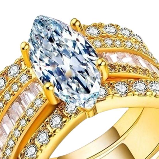 3Pcs Couple Rings Jewelry Geometric Rhinestone Electroplated Sparkling Rings for Wedding