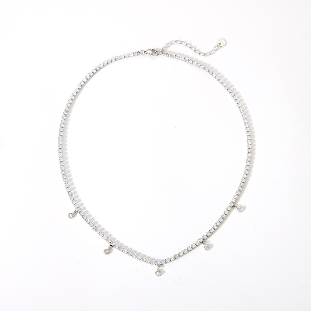 Hot Sale Delicate Tennis Chain Rhinestone Tassel Pendant Necklace Plated 18k Gold Stainless Steel Waterproof Diamond Chain Women