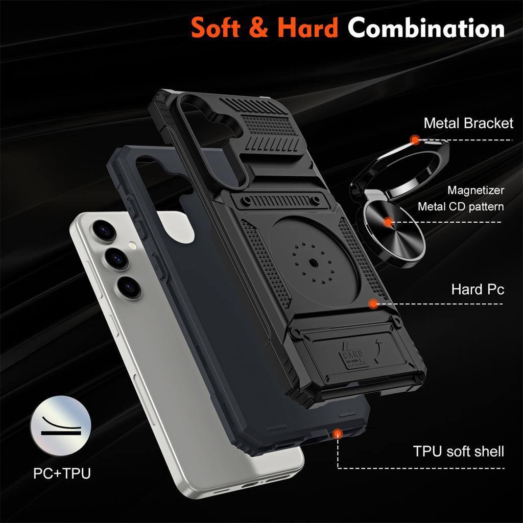 Phone Case for Samsung Galaxy S25 FE S26 S24 Ultra Plus S23 A17 A26 A16 A56 A36 A55 Wallet Card Holder Rotated Ring Kickstand