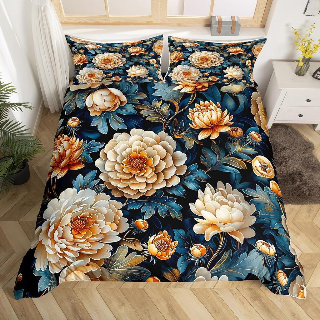 Comforter Peony Groovy Flower Floral Vintage Victorian Botanical Bedding Set Garden Petals Pastoral Plant Bed Set
