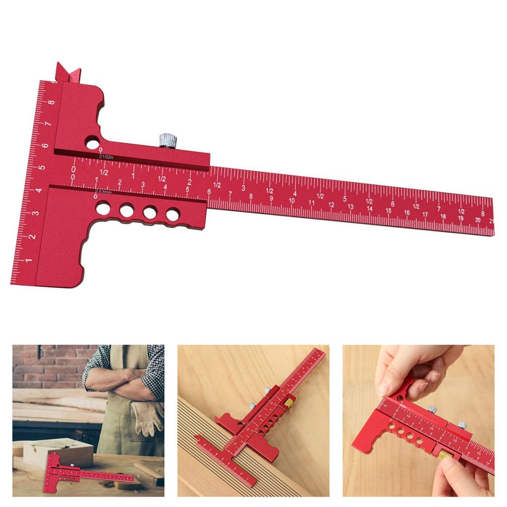 Light Weight Aluminum T Square Measuring Tool T Shaped Slide Ruler Scriber For Woodworking And Model Building