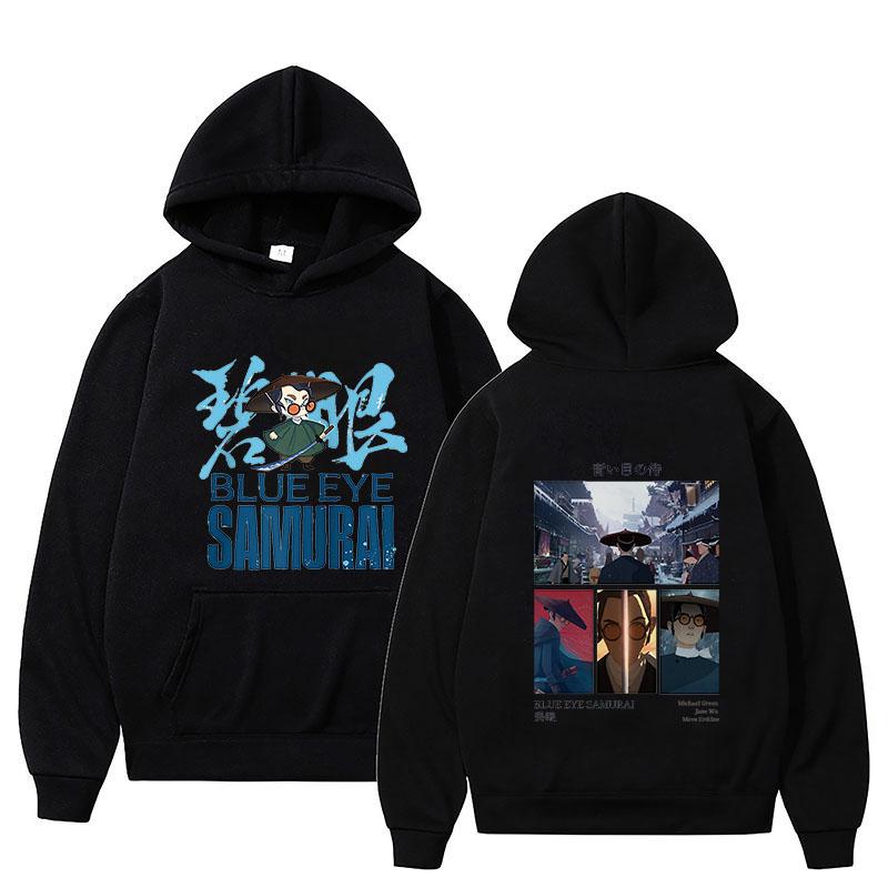Cute Cartoon Blue Eye Samurai Hoodies Manga Clothing Women with Pocket Oversized Sweatshirts Winter Fleece Sudaderas