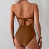 Women S Solid Color Sexy Strapless Removable Strap One Piece Swimsuit