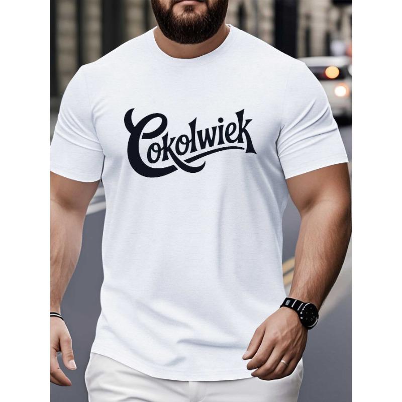 

European sizes Summer T-Shirt for Larger Men, Featuring a Bold Script Vintage Design from Polish Cokolwiek 4XL білий