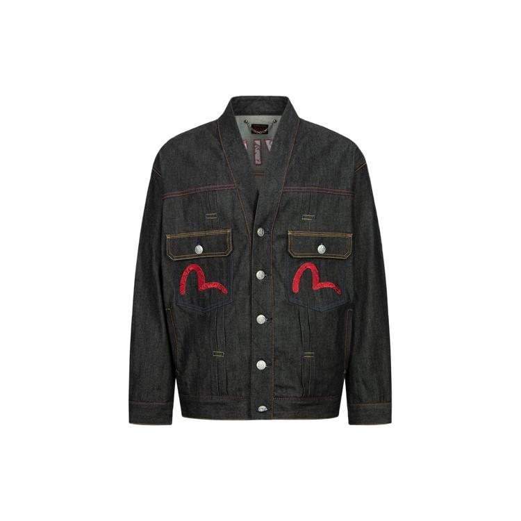 EVISU Denim Jackets Men's Black Moderate Straight Fit 2EAHTM3DJ7001LFCS
