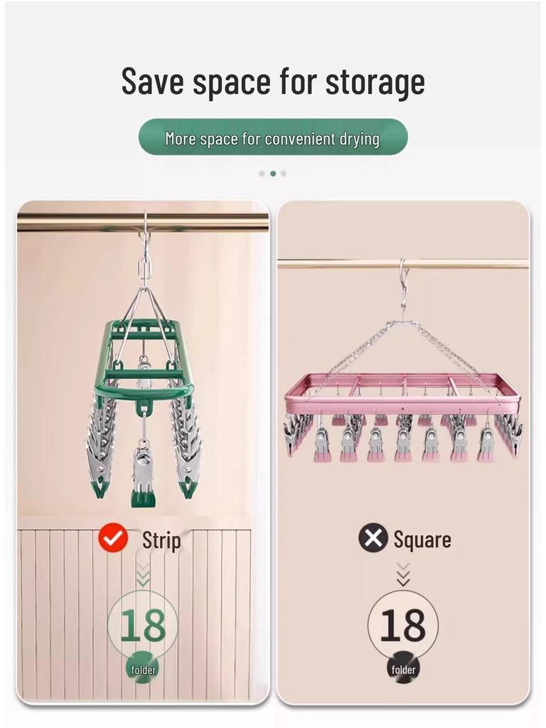 Stainless Steel Multifunctional Sock and Underwear Drying Rack with Windproof Clips