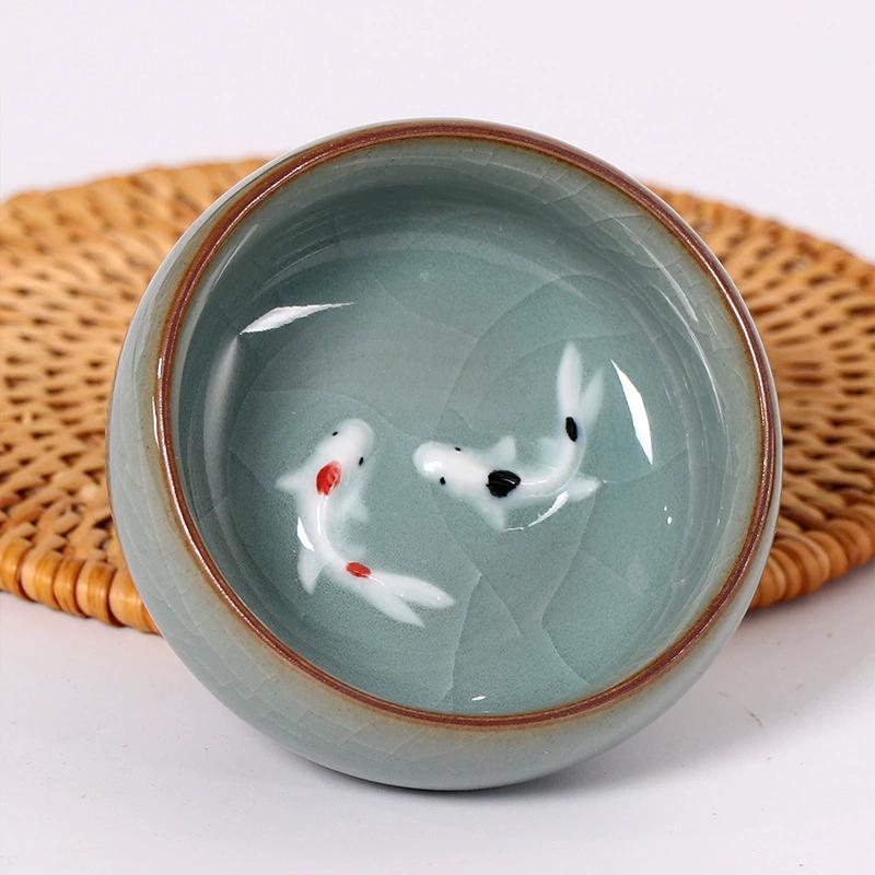 60ml Crackle Golden Fish Celadon Porcelain Teacups Delicate Longquan Tea Cup Bowl Kungfu Serviceable Chinese Tea Cup Tea Making
