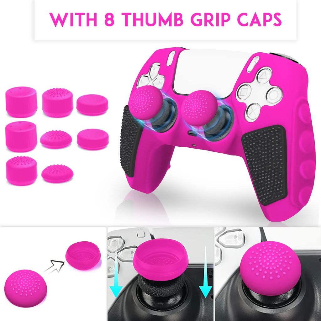 For Sony PlayStation 5 Controller Silicone Case with 8 Joy-Stick Caps Color Matching Protective Cover