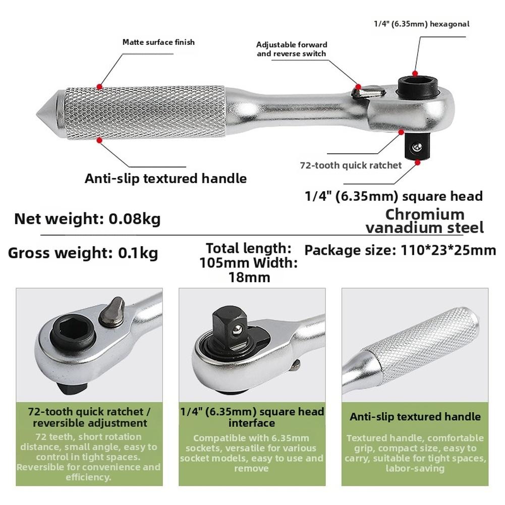 Mini Ratchet Screwdriver Set 1/4 Inch 72 Teeth Quick Release Bit Holder Elbow Bidirectional Ratchet Hand Repair Tools