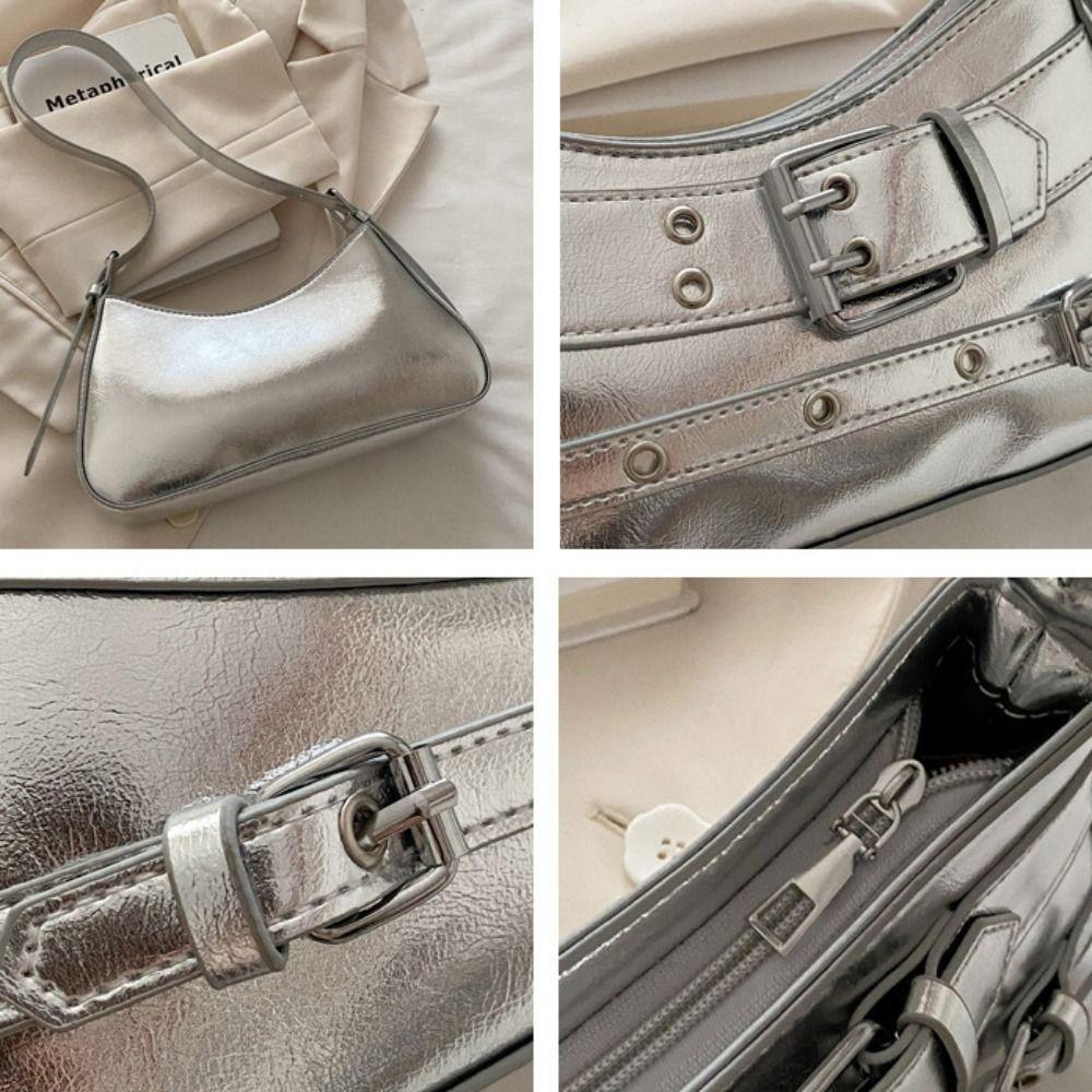 Pu Leather Belt Buckle Shoulder Bag Elegant Spicy Girls Handbag Trendy Y2k Underarm Bag  Club